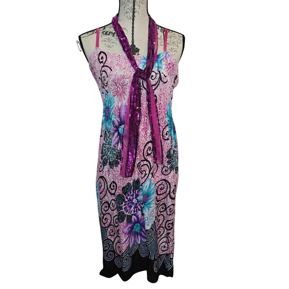 Vintage Y2k Pink Sequin Sundress Size L